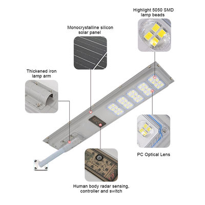 Ολίνιν-εν-ένα Ηλιακό LED Street Light Απομακρυσμένος έλεγχος Αδιάβροχος αισθητήρας κίνησης για εξωτερική χρήση
